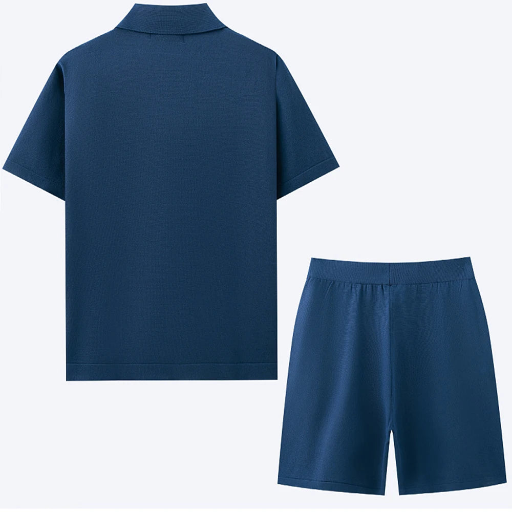 Men's Cardigan Knitted Short-Sleeved Shorts Suit Retro Casual Fashion Trend Loose Breathable Daily 2025 Summer New Men's Suit
