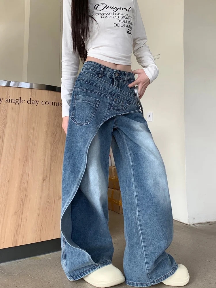 Trashy Y2K 2000S Washed Blue Baggy Stacked Jeans Pants Women 90S Vintage Designer Clothing Wide Leg Lady Trousers Ropa De Mujer