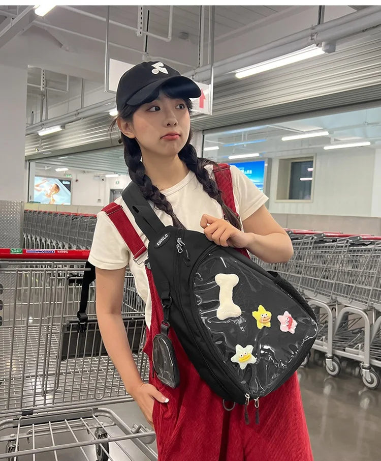 Casual Travel Transparent Zipper Shoulder Bag Vintage Women All Match Simple Ita Bag Y2K Girls Fashion Crossbody Bags Handbags