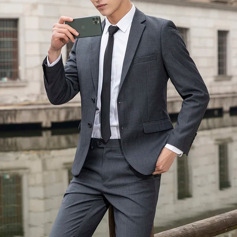 New (Blazer+ Vest + Pants) Fashion Business Men's Professional Dress Solid Color Trend Casual Gentleman Slim Groom Suit M-6XL
