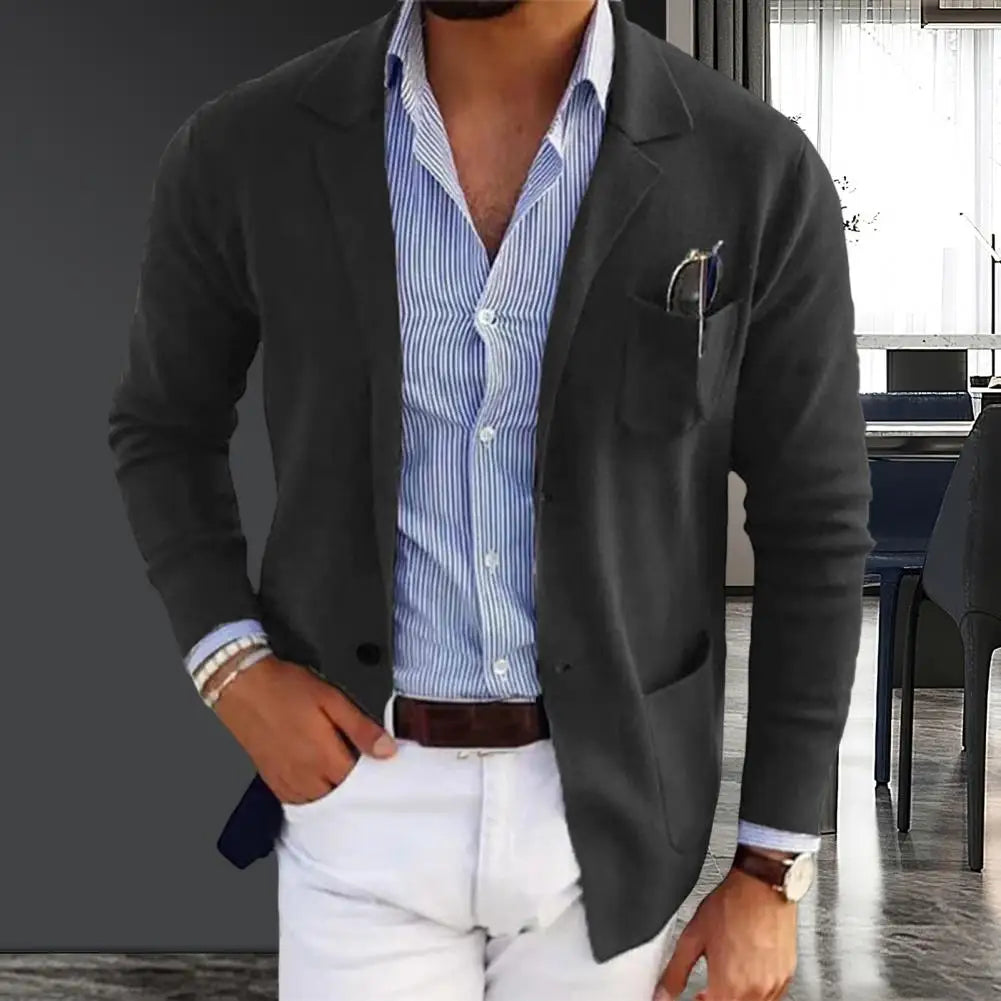 Casual Men Blazers Solid Color Lapel Long Sleeve Single-Breasted Suit Coat Business Outerwear Suit Jacket With Pockets