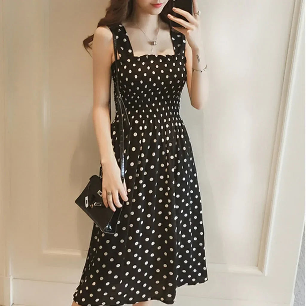 Women's Dresses 2025 Summer Fashion Loose None Sleeve Polka Dot Shoulder Plus Size Casual Dress Sexy Dresses