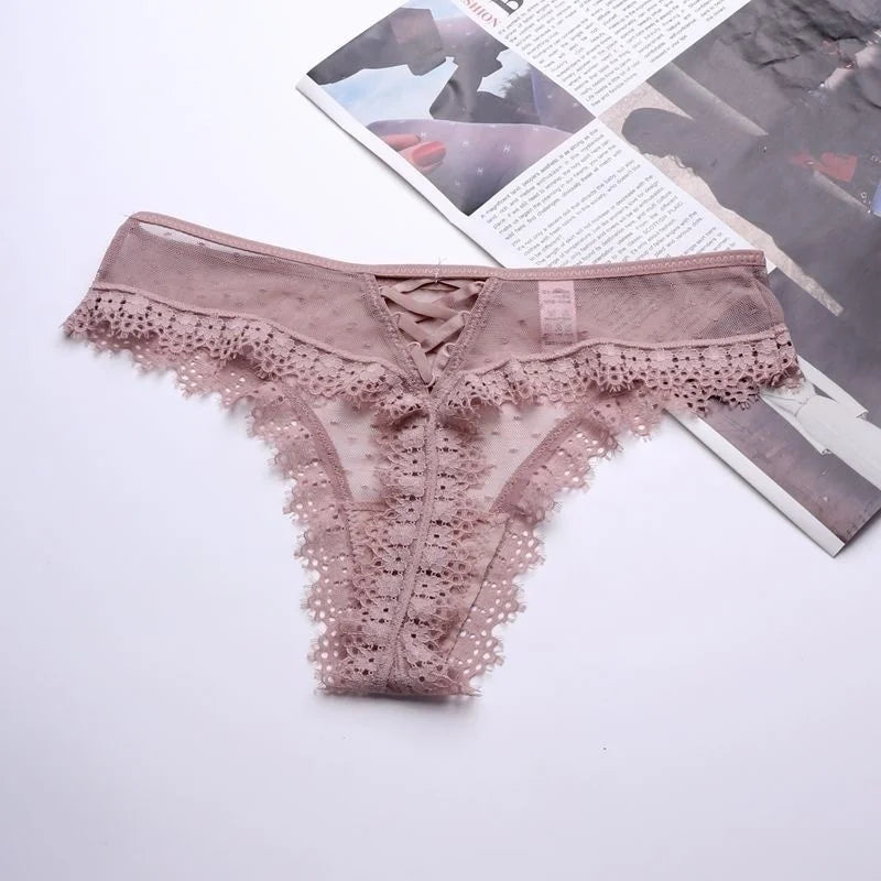 SP&CITY European Bandage Lace Transparent Women's Underwear Sexy Thongs See Trough Hollow Out Panties Mesh Seamless Briefs Tanga