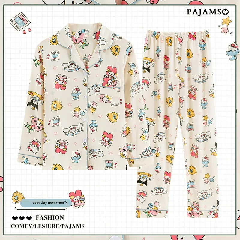 Cartoon Sanrio My Melody Long-Sleeved Pajamas Set Kawaii Cinnamoroll Printing Spring Autumn Thin Cute Girls Casual Home Clothes