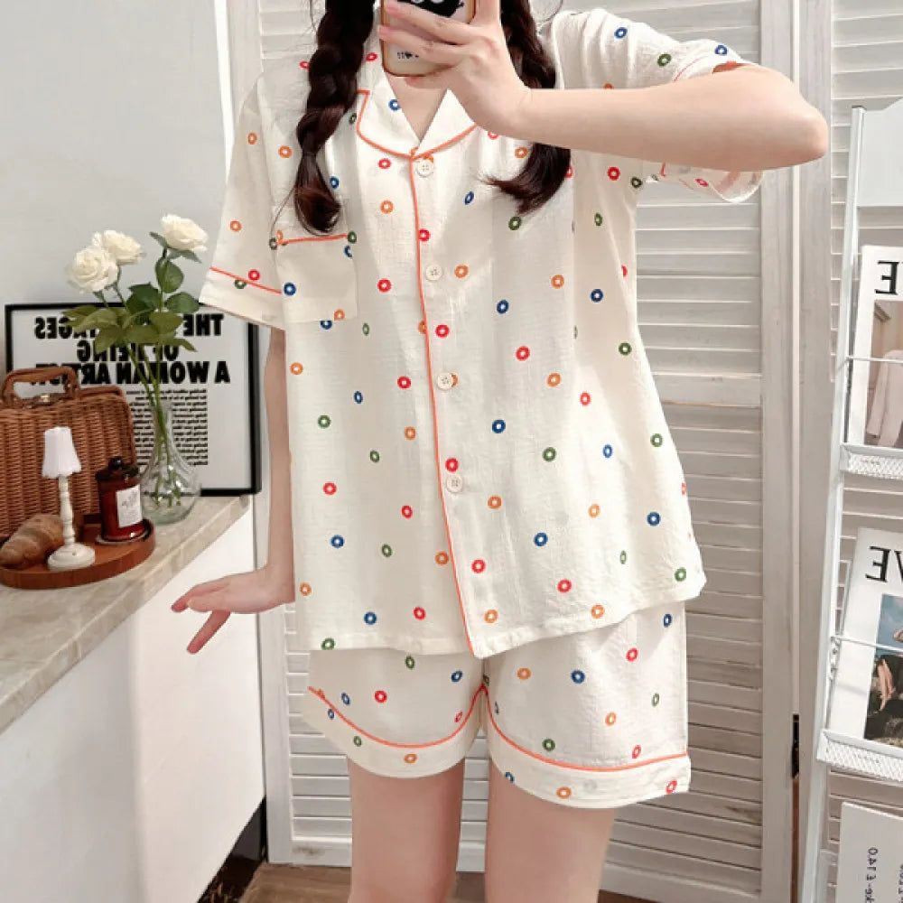 Women's Pajamas Sets Spring Summer 2 Piece Print Pyjama Buttons Down Sleepwear Pocket Short Sleeve Pijama Mujer Pjs Homewear