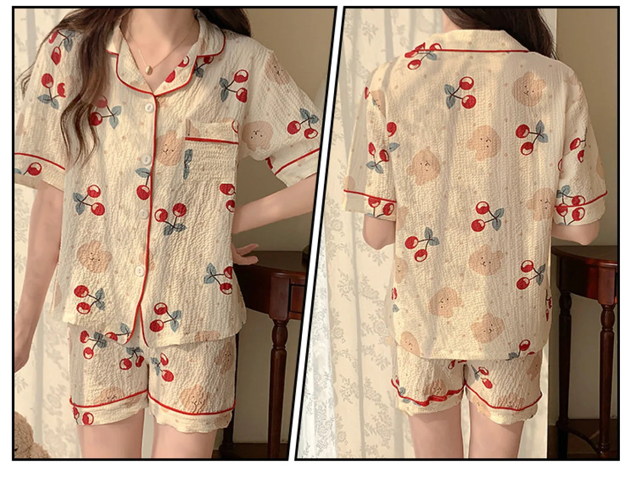 Women's Pajamas Sets Spring Summer 2 Piece Print Pyjama Buttons Down Sleepwear Pocket Short Sleeve Pijama Mujer Pjs Homewear