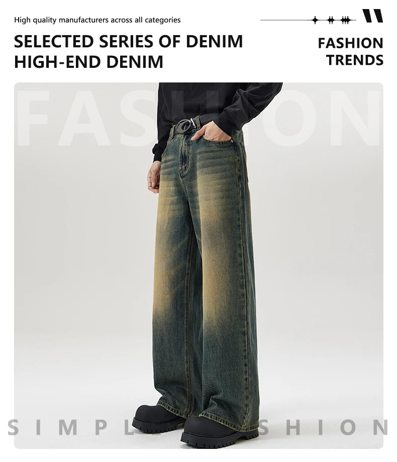 Men's Retro Jeans Korean High Street Hip-hop Loose Straight Leg Wide Leg Pants Y2k Fashion Baggy Pants Street Clothing 4 Colors