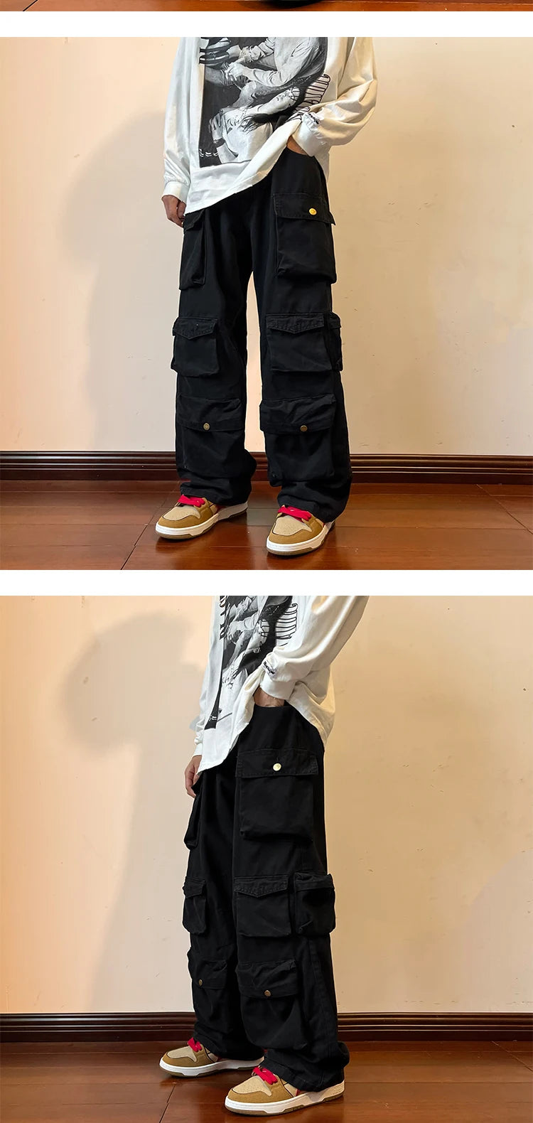 Cargo Pants Multi-pockets Tooling Pant Harajuku Men's Vintage Loose Wide Leg Pants Streetwear Casual Hip-hop Mopping Trousers