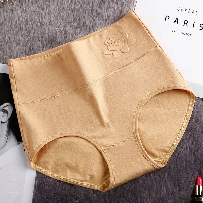 4Pcs/Set High Waist Underwear Cotton Panties Women Body Slimming Solid Briefs Plus Size Underpants Female Breathable Lingeries