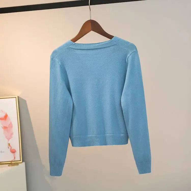 Sweater knitted cardigan button jacket 2024 autumn winter V-neck long sleeve casual short tops for women sweater Grey White