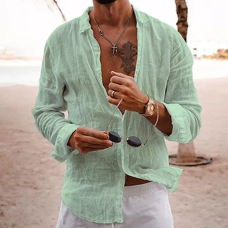 2025 Men's Cotton Linen Shirts Top Simple Laple Solid Man Shirts Tops Comfortable Loose Casual Holiday Shirts for Men Blouses