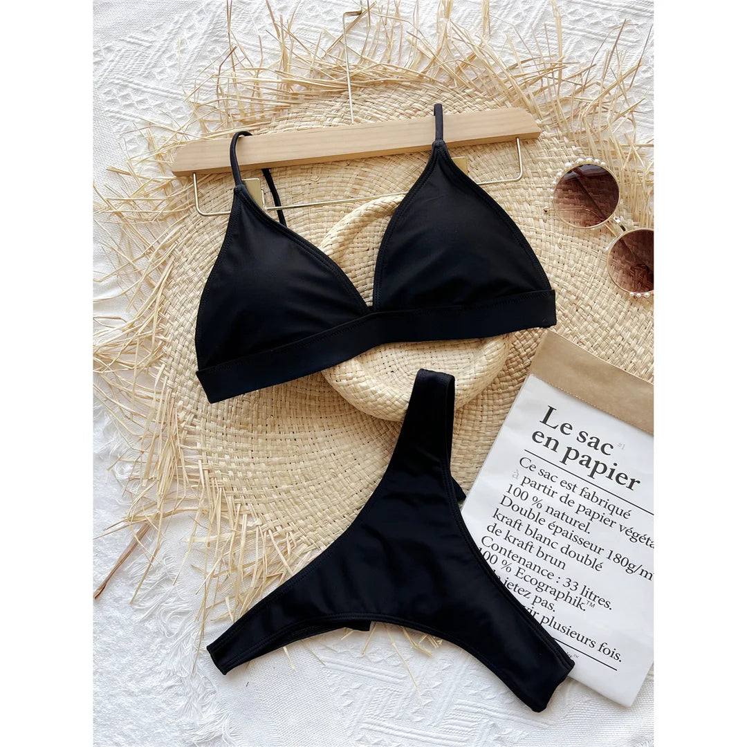 New Sexy Bow Thong High Cut Bikini Female Swimsuit Women Swimwear Two-pieces Bikini set Padded Bather Bathing Suit Swim V3490