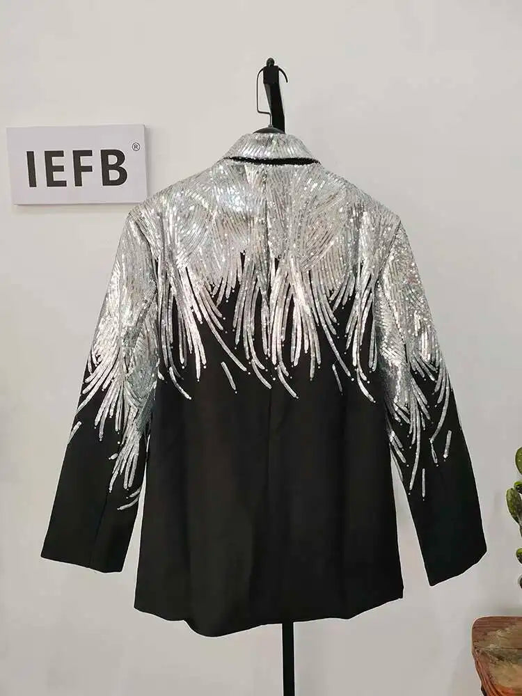 IEFB Embroidery Sequin Trendy Casual Men's Blazer Spring New Fashion Male Jacket Streetwear Suit Coat Personality 9Y9245