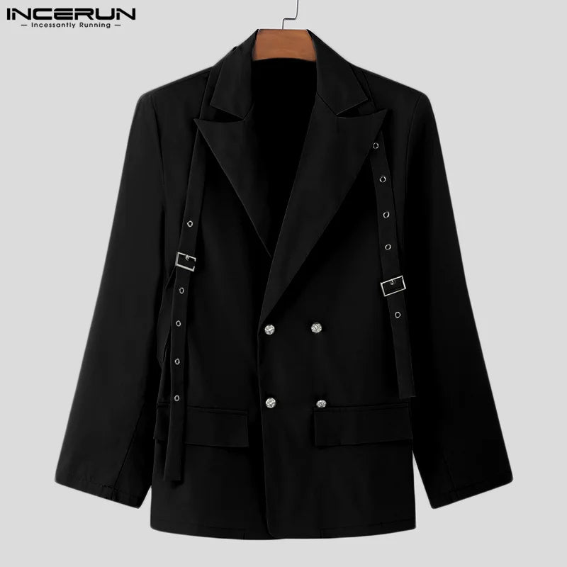 INCERUN Korean Fashion Men Blazer Casual Long Sleeve Solid Tops Pocket Button Steetwear Male Outfits Well Fitting Vintage Coats