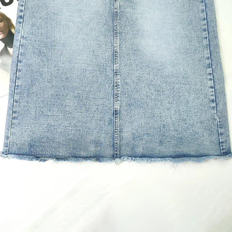 2024 New Elegant Long Denim Skirt Ladies Arrival Retro Casual Cotton Blue Street Ladies Loose Washed A-Line Skirt