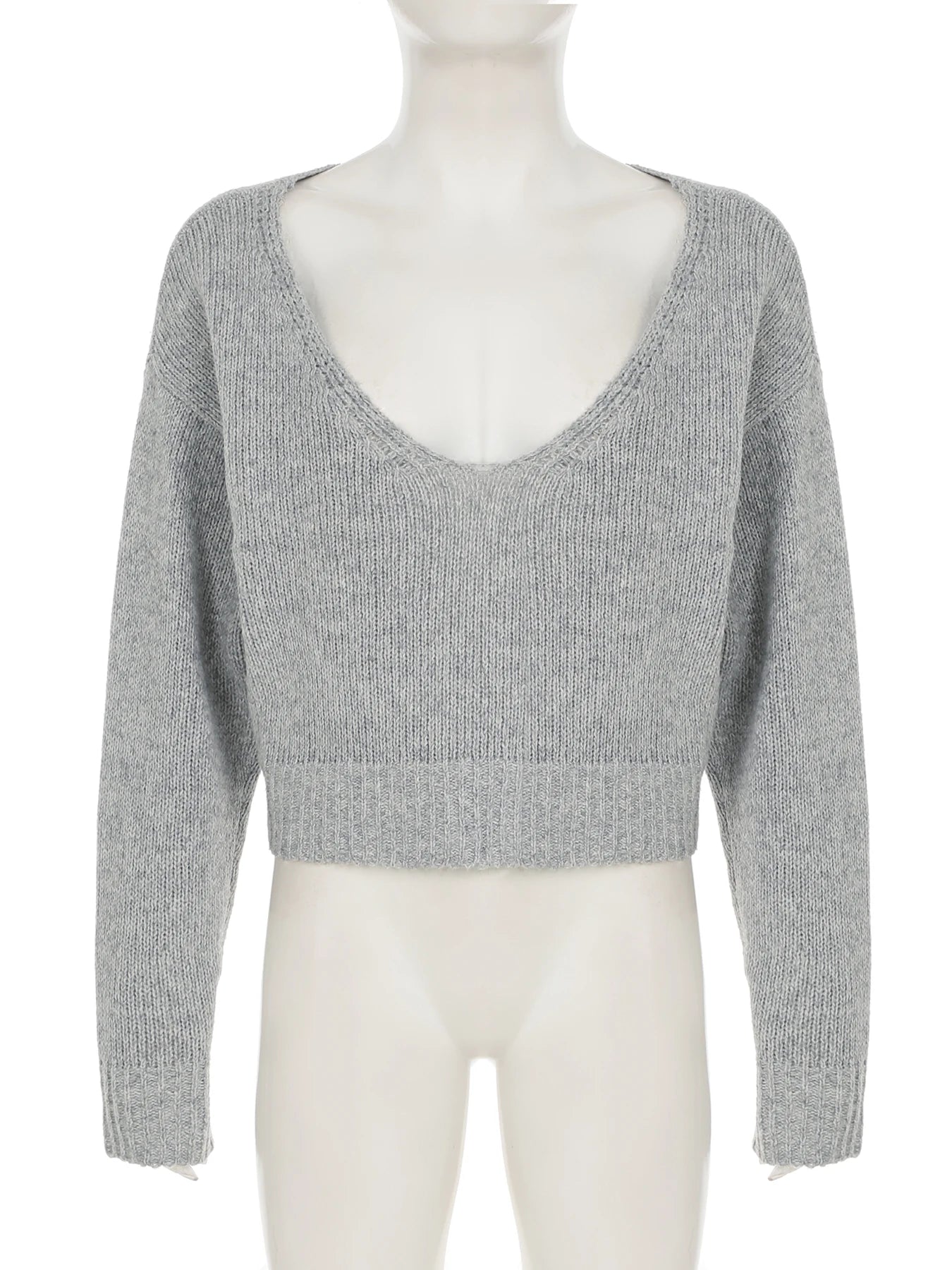 Rockmore Backless V-neck Sweater Streetwear Women Loose Pullover Elegant Casual Long Sleeve Crop Tops Korean Autumn Clothes