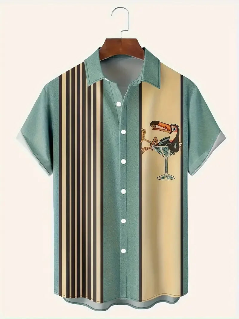 Summer Hawaiian Flamingo Print Men's Funny Short Sleeved Women's Blouses Beach Shirts Lapel Casual Button Shirt Men Clothes