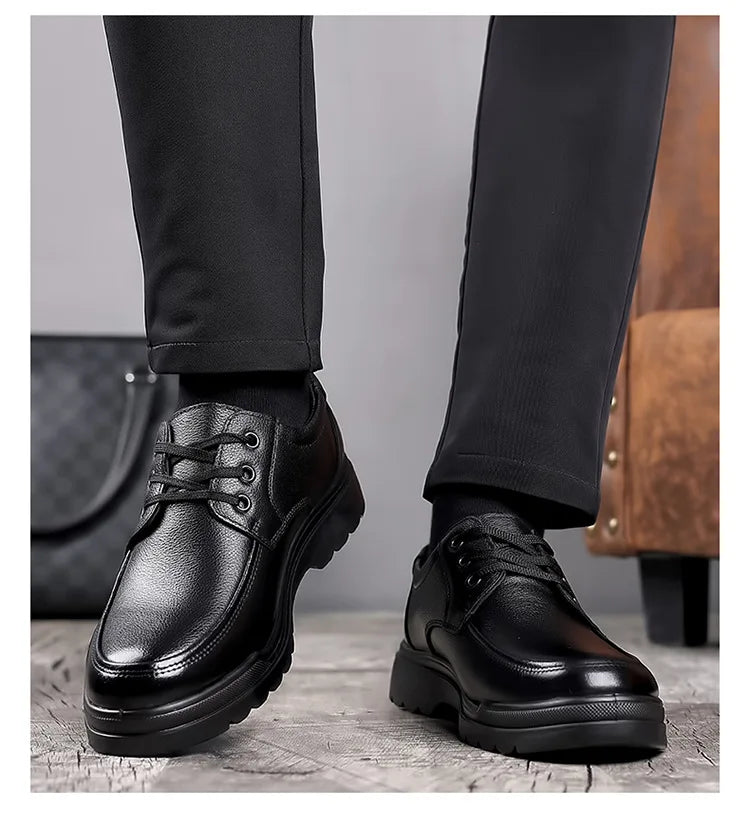 Cowhide Men Shoes Men Business Casual Leather Shoes Men Fashion Breathable Shoes British Casual Lace Up Single Leather Shoes