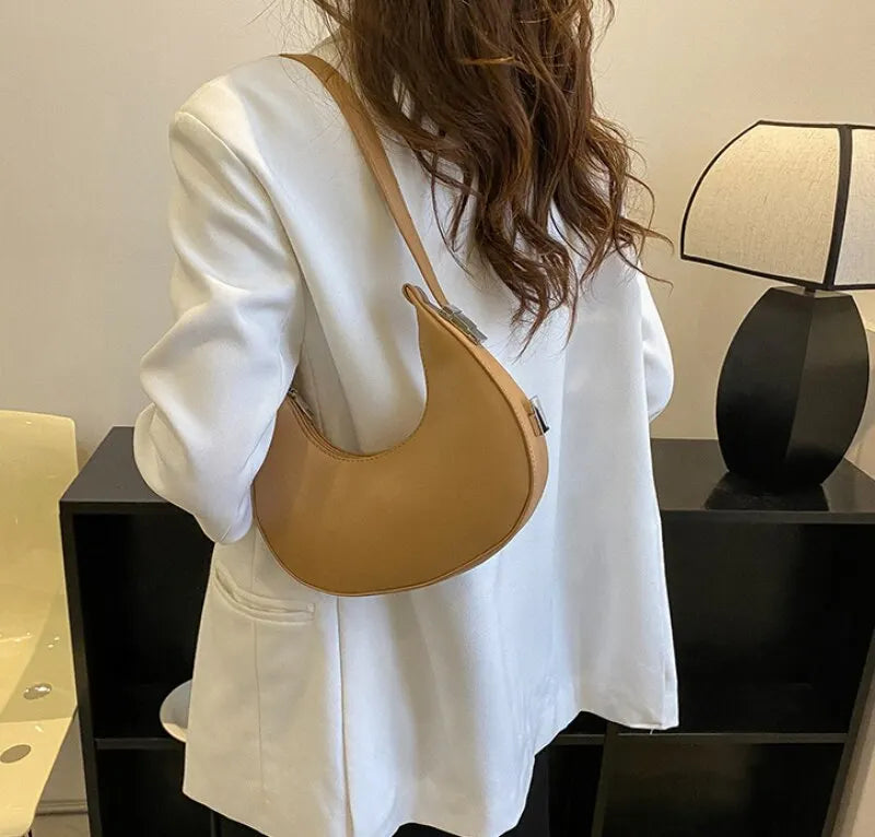 Underarm Bag New Tide Solid Color Casual Texture Fashion One Shoulder French Niche Crescent Shape