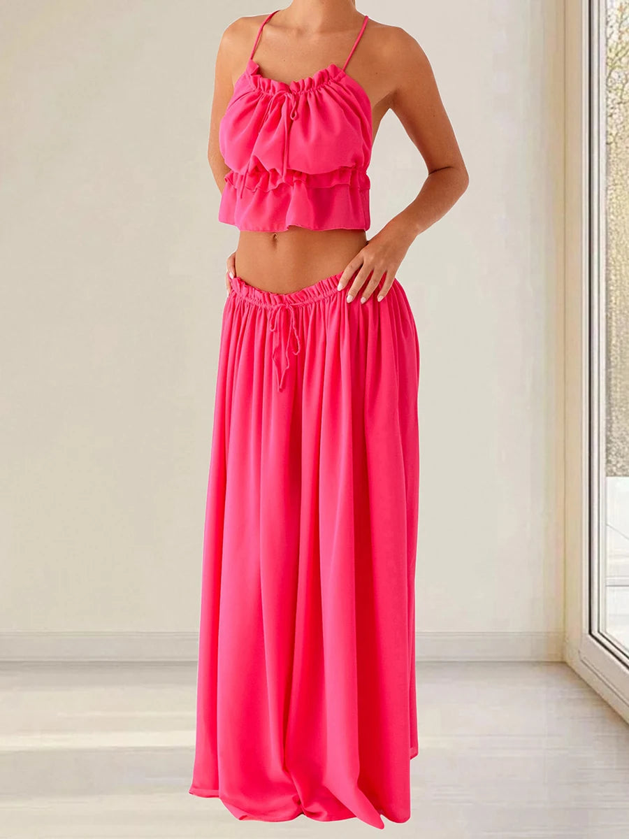 Women s Floral Print Crop Top and High Waisted Maxi Skirt Set for Summer Vacation Beachwear Outfit