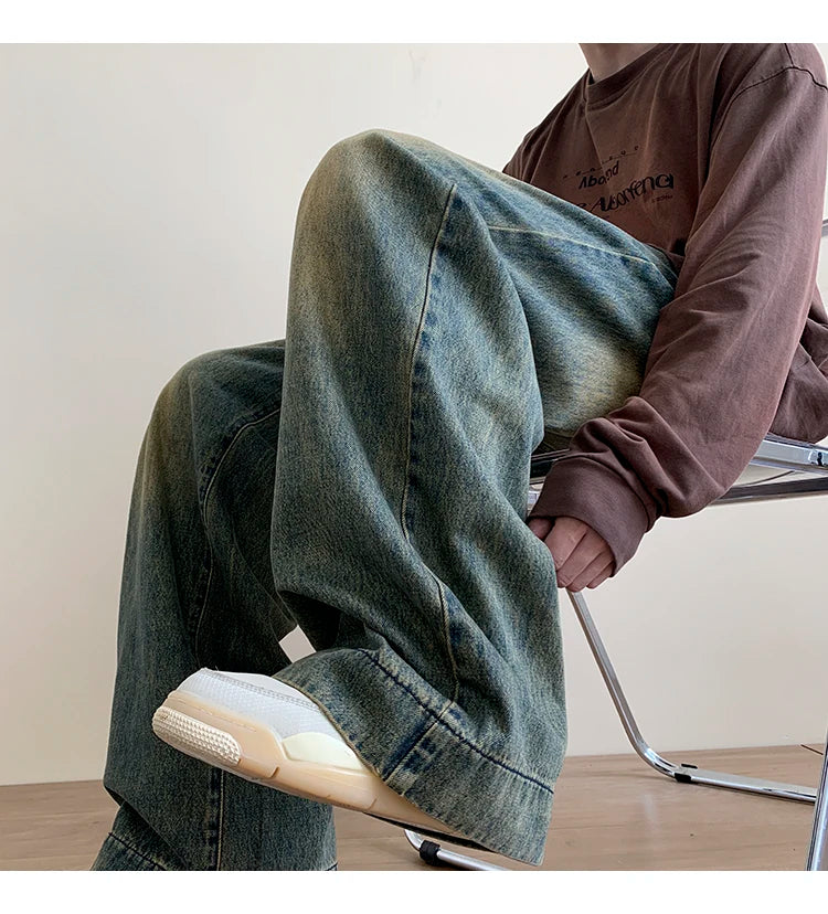 Jeans men Casual Baggy Straight Distressed Vintage Jean Pants Wide-leg Denim Trousers Male Oversize Streetwear Fashion