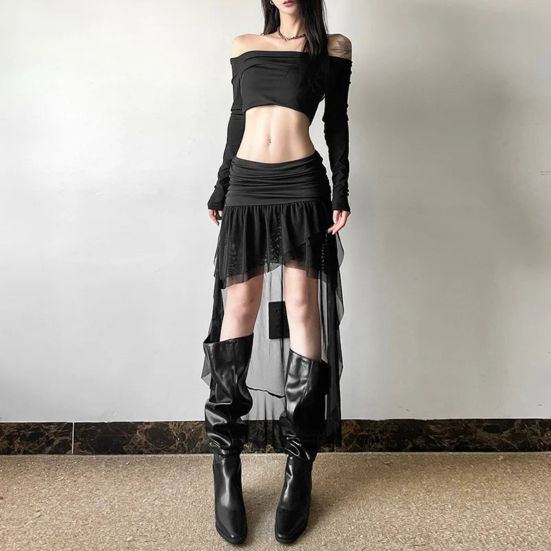 2025 New Gothic Mini Skirt Halloween Goth Aesthetic 90s Y2K Party Club Harajuku Streetwear Women's Skirt Black High Waist Skirts