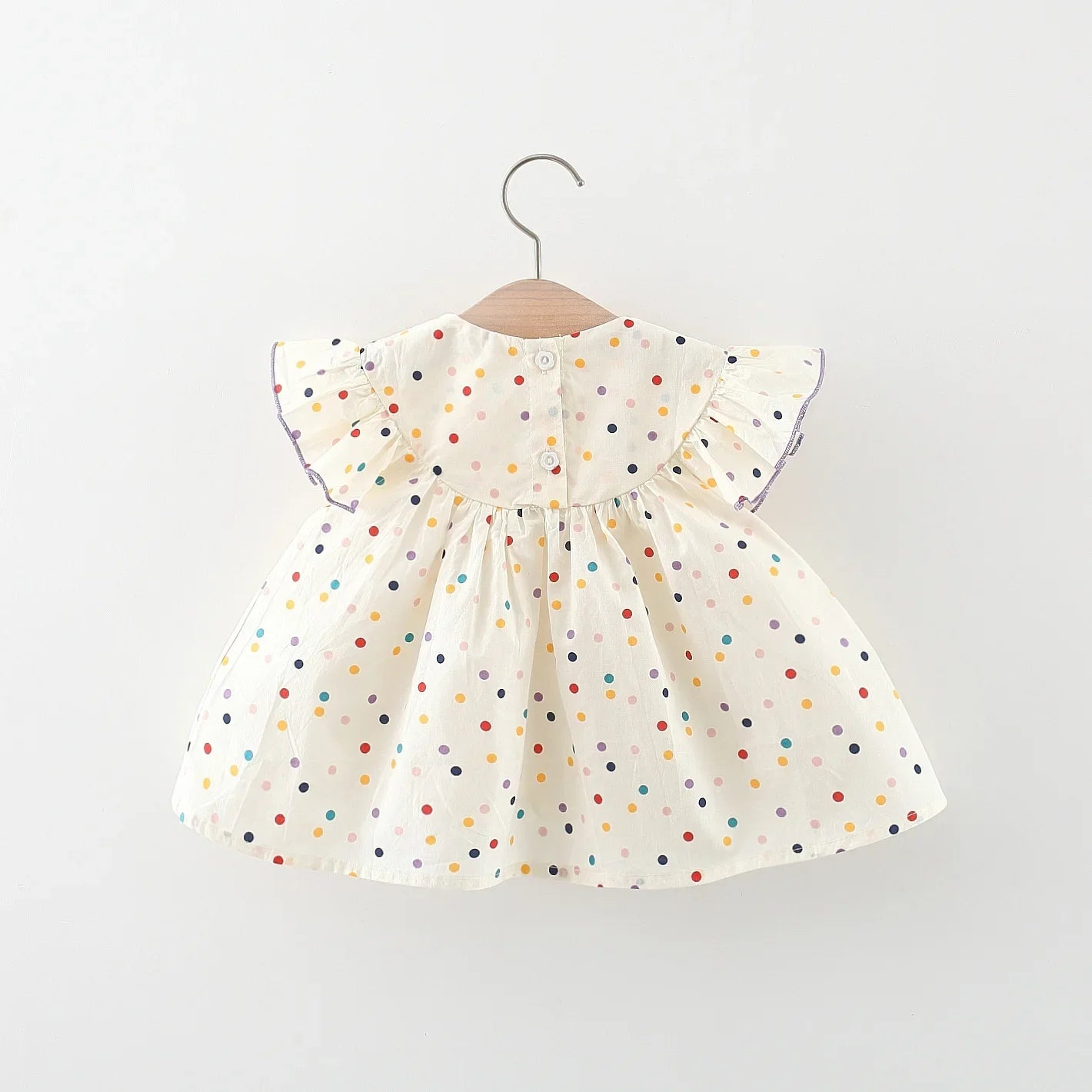 Girls Summer New Short sleeved Dress with Flower Embroidery Colorful Dot Doll Princess Neck Dress 0-3 Years Old