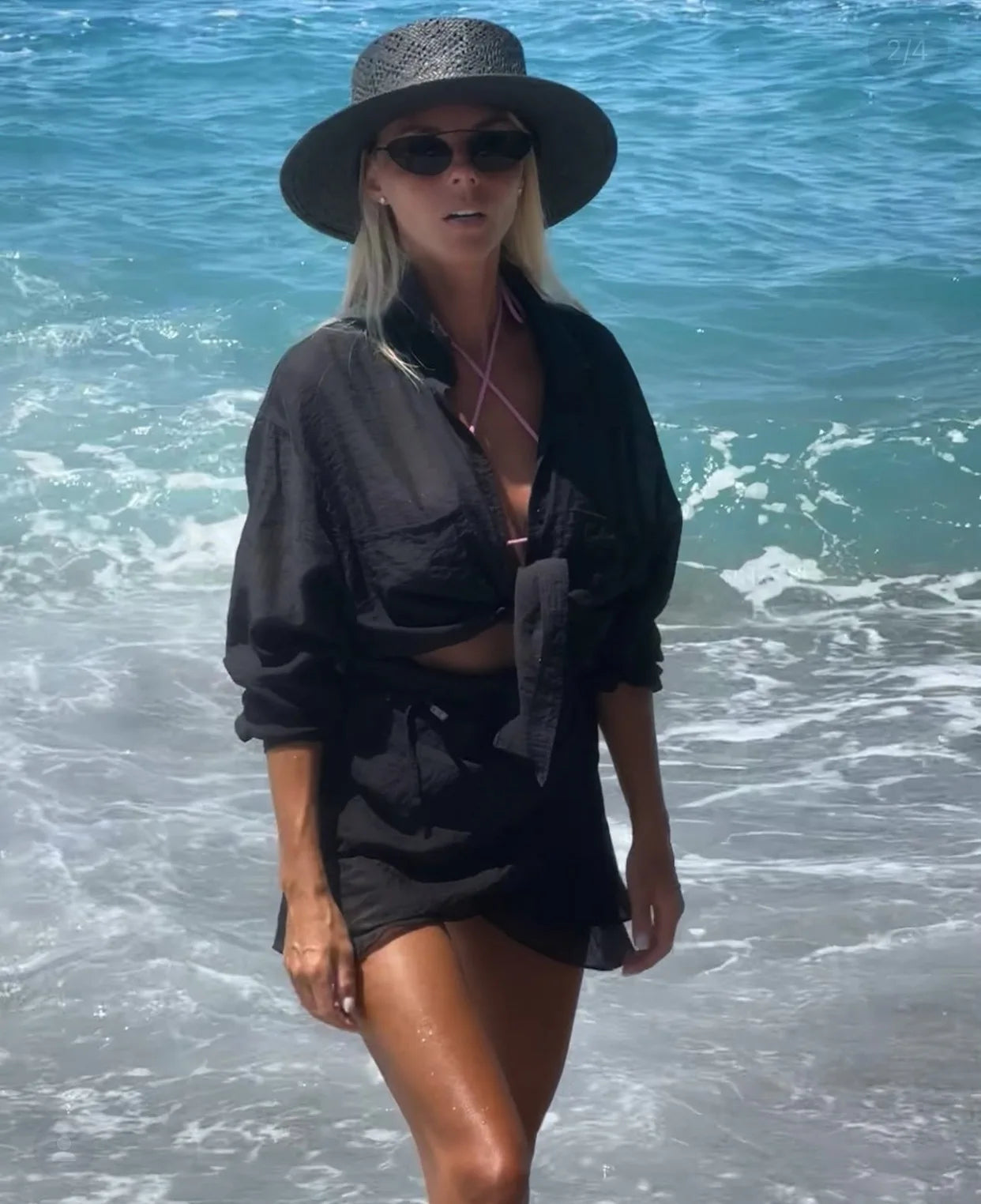 Casual 2 Piece-Set Summer Female Cover up And Ruffled Mini Skirt Lace-Up Beach Holiday See-Through Loose Women's Outfits