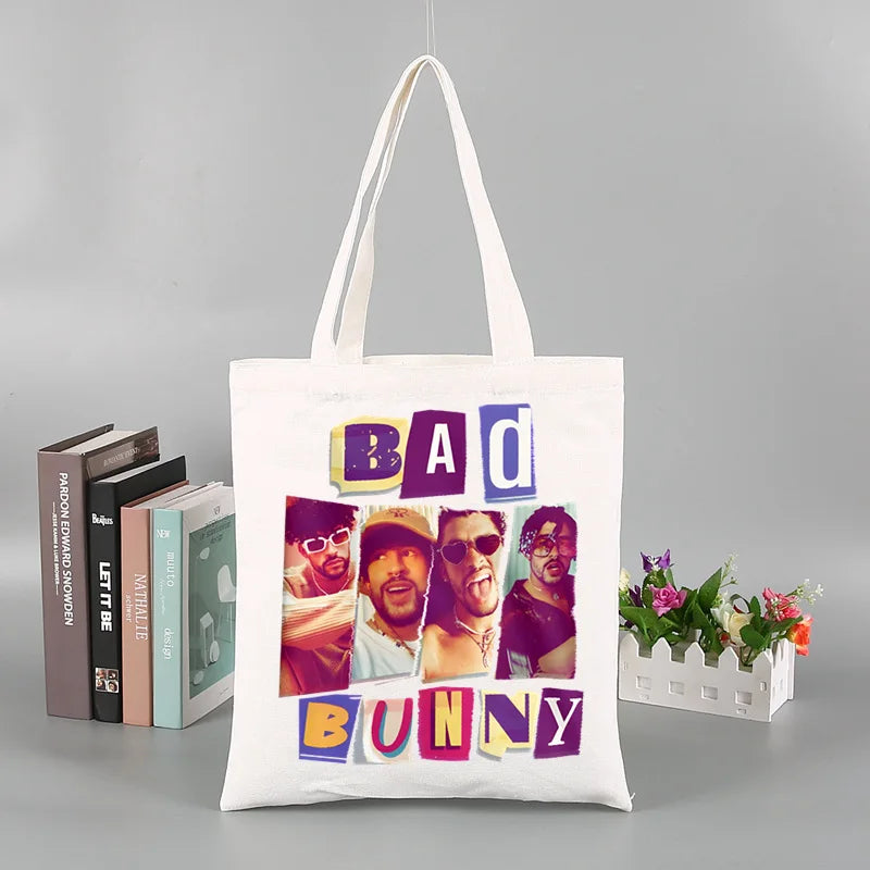 Un Verano Sin Ti Gift Bag Set, Bad Bunny Print Tote Bag, Casual Canvas Shoulder Bag with Mini Storage Bag