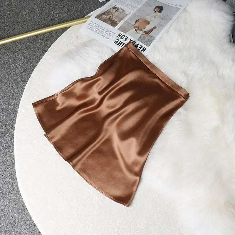 KUSAHIKI Fashion Versatile Solid Half Skirt for Women Satin Thin Design with A Slim Waist Short Skirts with Wrapped Buttocks