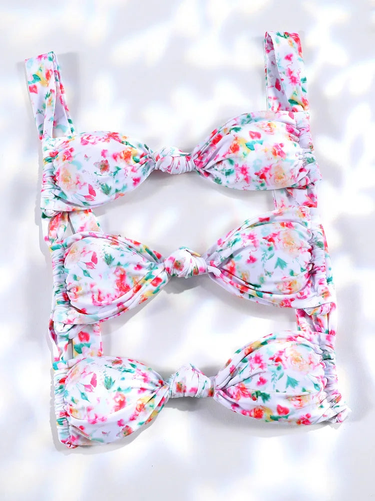 Plaid Print Bikinis Bow Swimwear Women Swimsuit Triangle Bikini Set Bandage Bath Suit Low Waist Thong Beachwear New Biquini