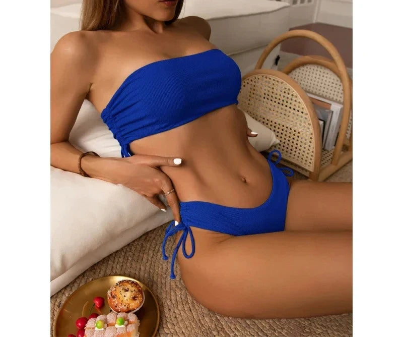 UETEEY 2025 New Summer Swimwear Bikinis Set Sexy Strapless Bikini 2 Piece Set Women Solid Split Swimsuit Backless Beach Bikini