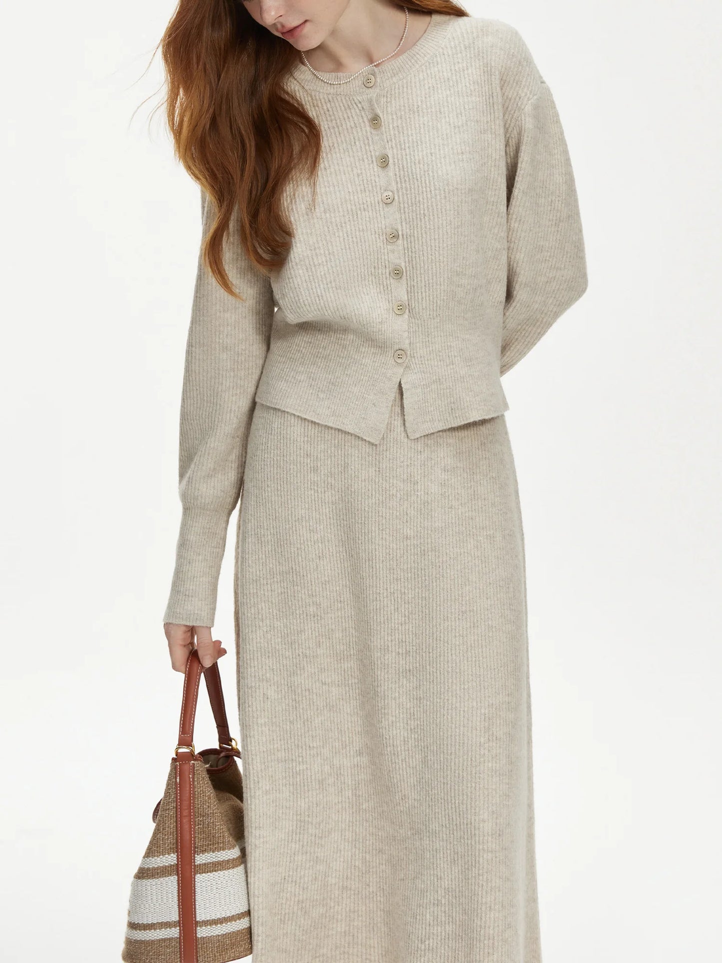 FSLE 5.5% Wool Knitting Chic Set For Women Autumn Winter 2024 New Design Cardigan Long Skirt Two Pieces Set 24FS14145+24FS14146
