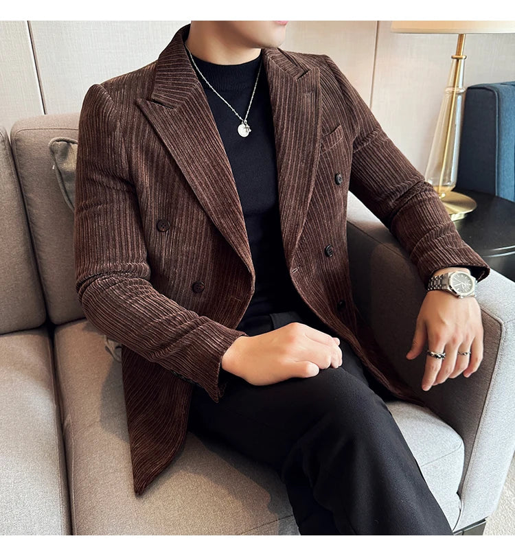 Luxury Velvet Men Blazers Autumn Winter Casual Business Suit Jackets Slim Fit Double-breasted Banquet Party Wedding Dress Jacket