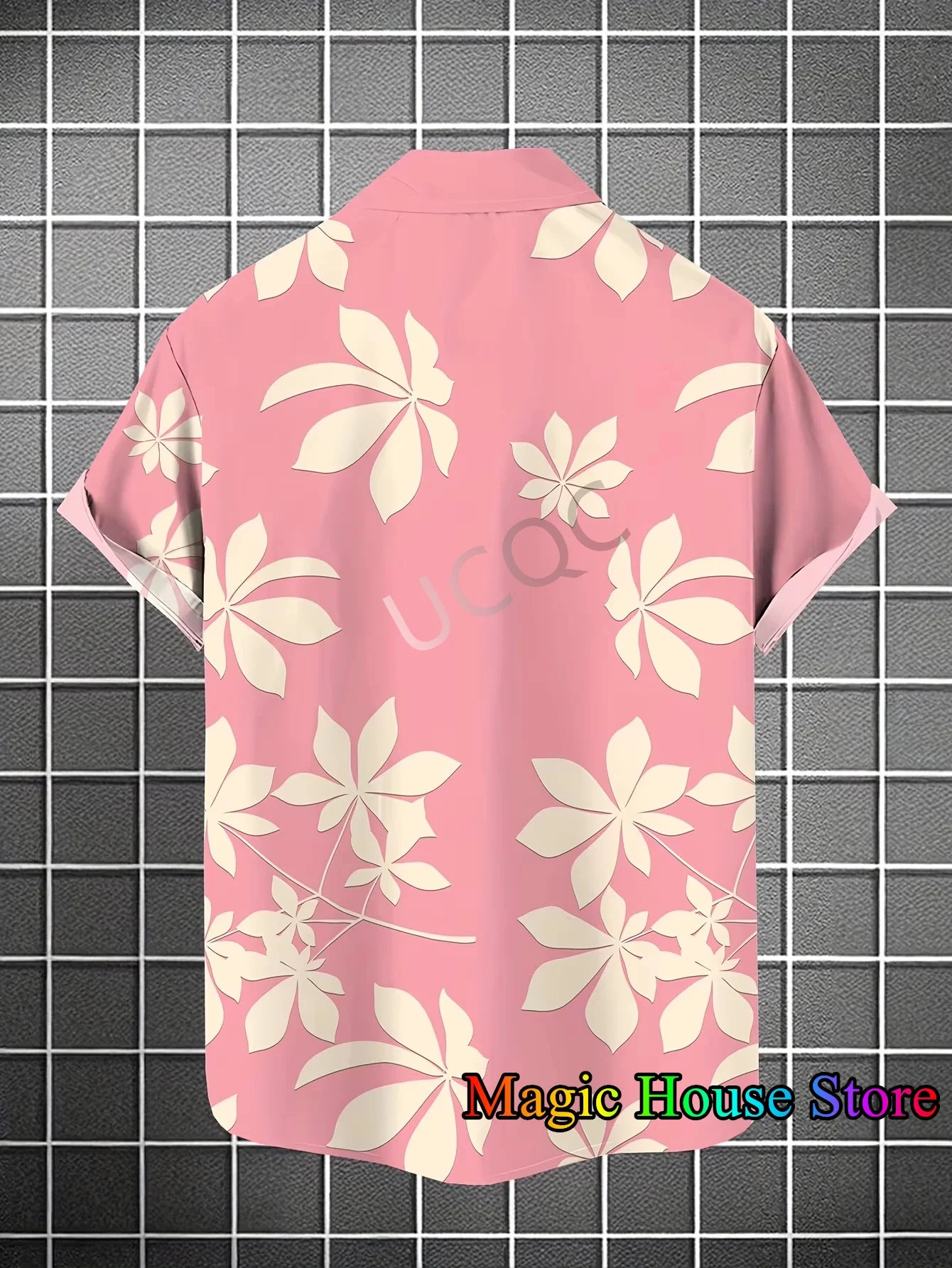 MINISO New Men's Lapel Short Sleeve Hawaiian Shirt Summer Pink Panther Print Hawaii Vacation Casual Fashion Kids/Adult Tops