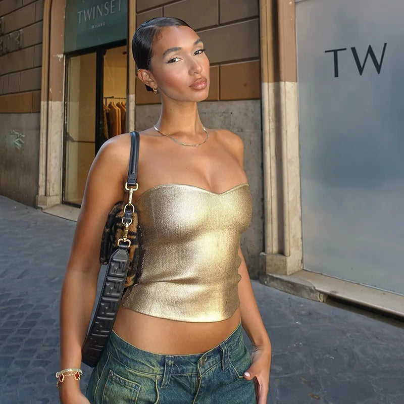 Strapless Backless Sexy Y2K Crop Top Corset Party Club Outfits for Women Tube Vest Autumn Winter Sleeveless Skinny Bustier Tops