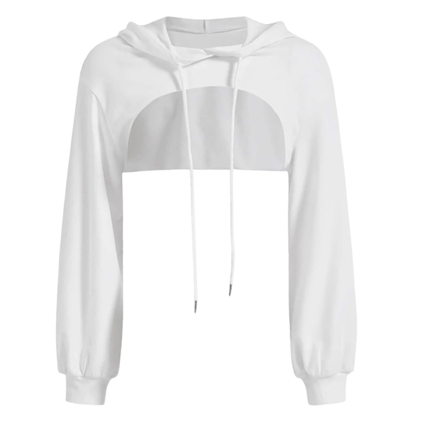 Women's Cropped Hooded Sweatshirt Solid Color Long Sleeve Front Hollow Out Short Hoodies Sweater Spring Autumn Streetwear