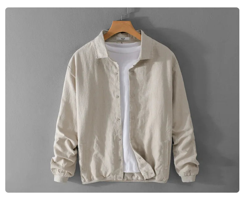 Spring and Autumn New Comfortable Linen Mens Jacket Loose Simple Casual Youth Versatile Cotton Linen Men Clothing FY202