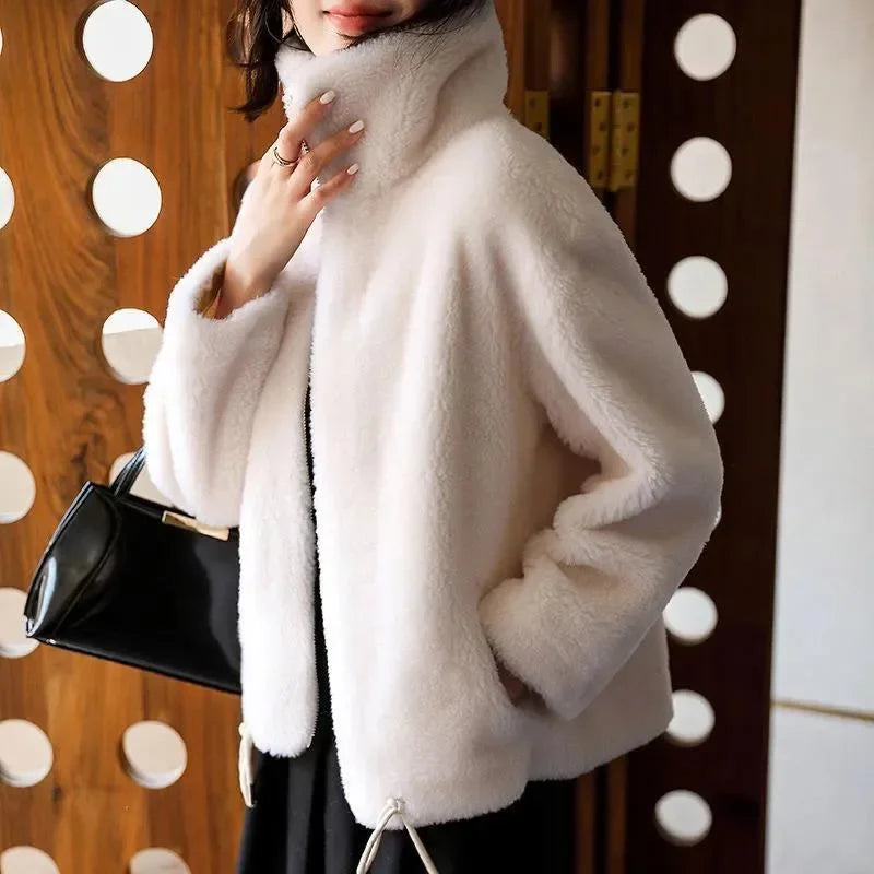Women's Trendy Winter Fleece-lined Thickened Jacket Double-sided Fleece Warm Polo/turtle Neck Sweatshirt Zip-up Cardigan Top
