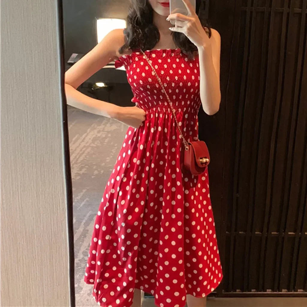 Women's Dresses 2025 Summer Fashion Loose None Sleeve Polka Dot Shoulder Plus Size Casual Dress Sexy Dresses