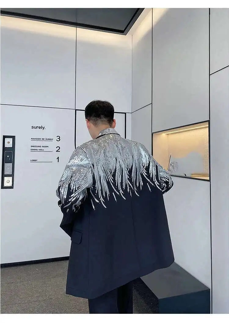IEFB Embroidery Sequin Trendy Casual Men's Blazer Spring New Fashion Male Jacket Streetwear Suit Coat Personality 9Y9245