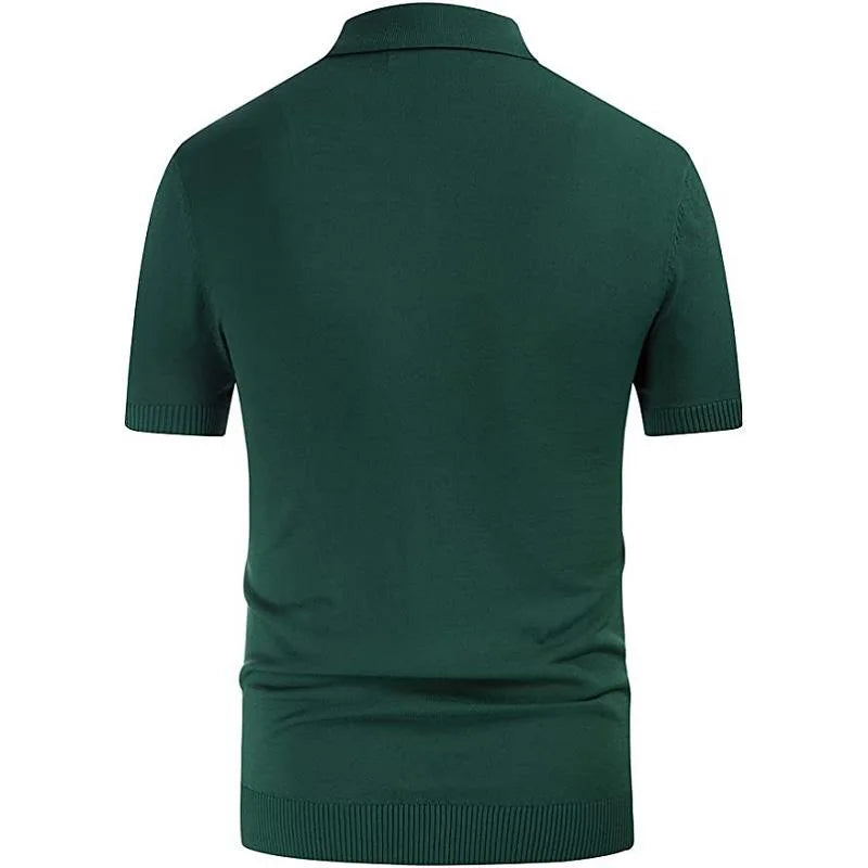Men Knitwear Short Sleeve Polo Shirt Casual Slim Fit Suit Collar Button Polo Shirt Breathable Summer Top Stripe Green Contrast