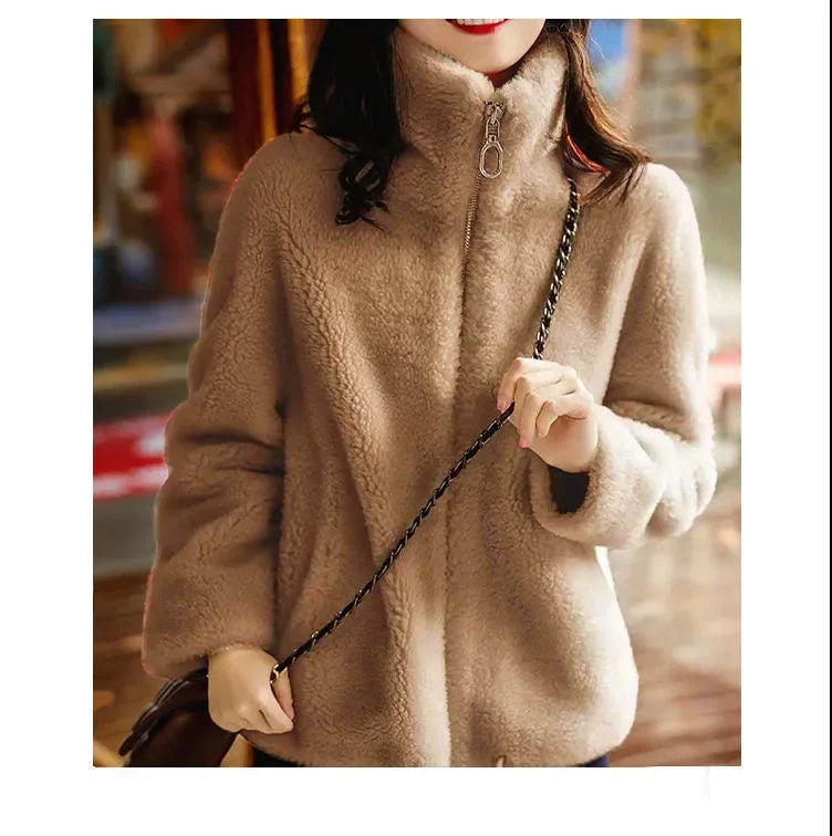 Women's Trendy Winter Fleece-lined Thickened Jacket Double-sided Fleece Warm Polo/turtle Neck Sweatshirt Zip-up Cardigan Top