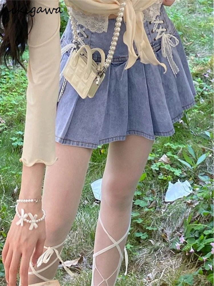 Y2k Clothes Harajuku Women's Summer Denim Skirt High Waist Bandage Jupe 2025 Faldas De Mujer Korean Fashion Slim Mini Skirts