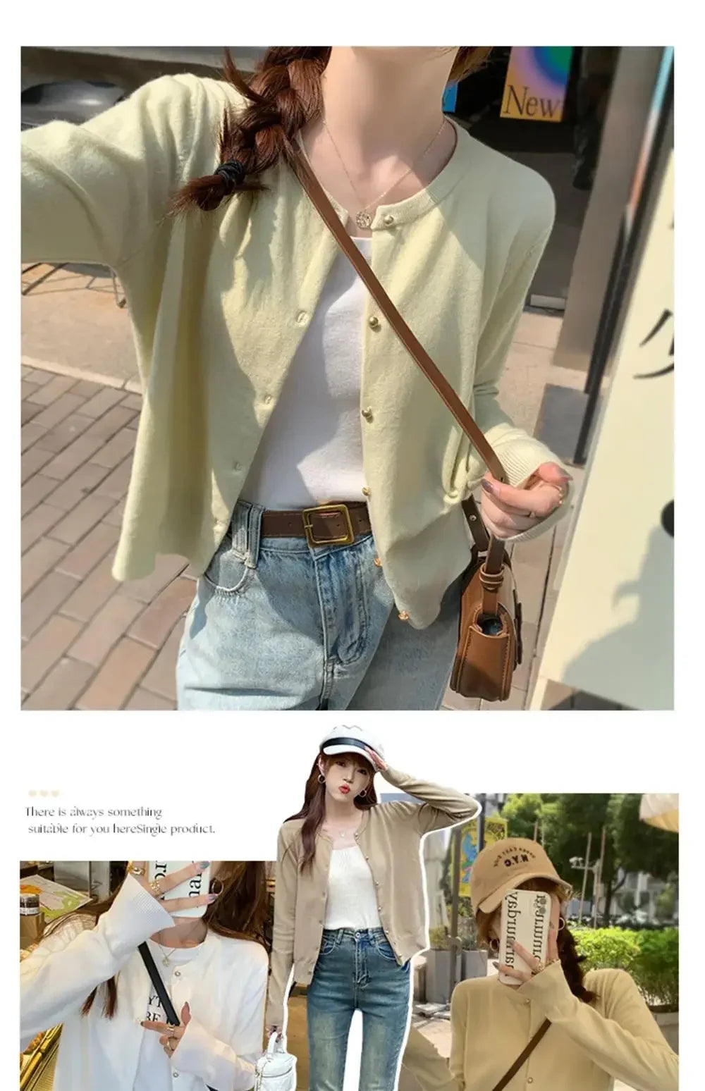 Solid Color Knitted for Women Cardigan Korean Single Breasted Long Sleeve Jumper Woman Round Neck All Match Cardigans Outwear