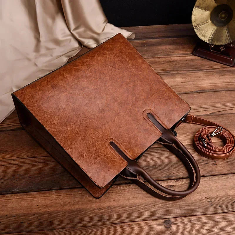 Vintage OIL SKIN Leather Big Casual Tote Women Bags High Quality Women's Handbags Shoulder Crossbody Bags Brown Black Sac A Main