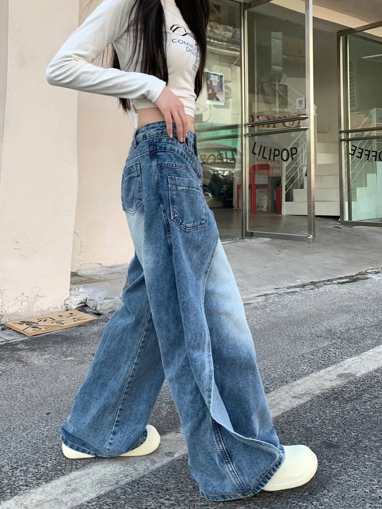 Trashy Y2K 2000S Washed Blue Baggy Stacked Jeans Pants Women 90S Vintage Designer Clothing Wide Leg Lady Trousers Ropa De Mujer