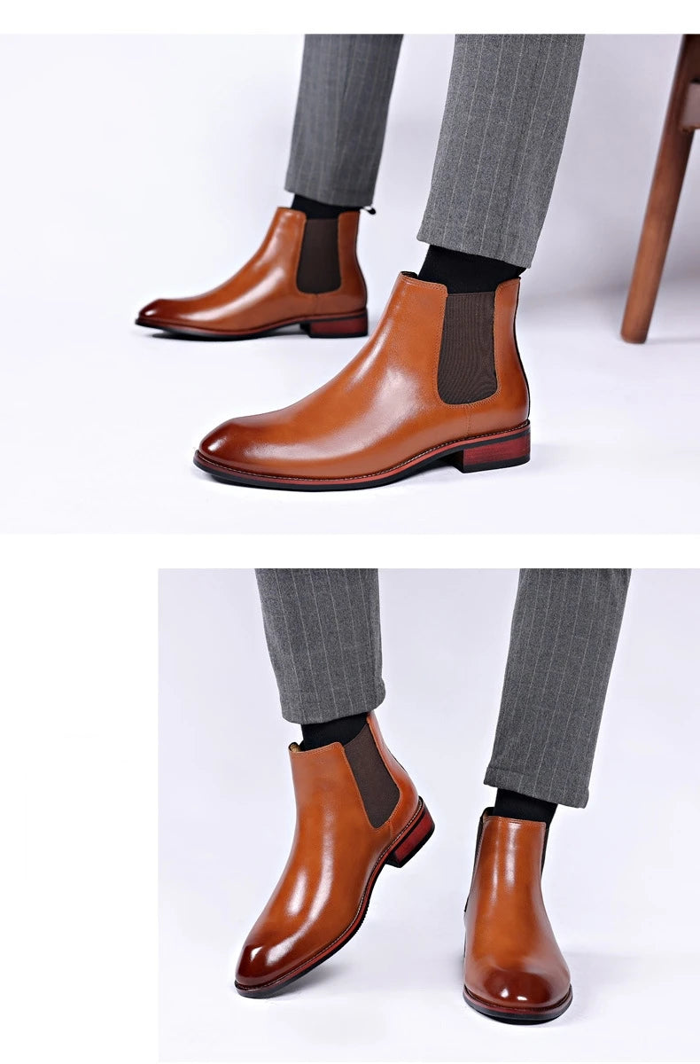 Men's Classic Retro Chelsea Boots Mens Fashion Leather Ankle Boots Men British Style Short Boots High-top Casual Shoes