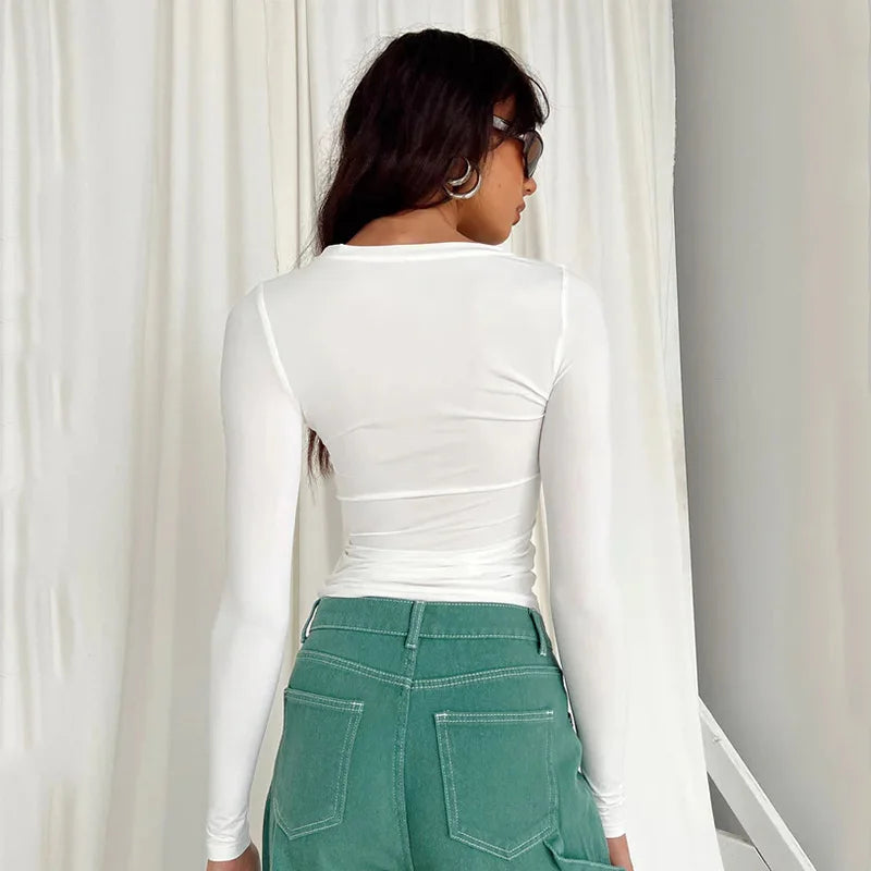 Women Casual Long Sleeve T-Shirts Spring Autumn Solid Slim Fit Pullovers Tees Shirts Female Streetwear Base Tees Tops