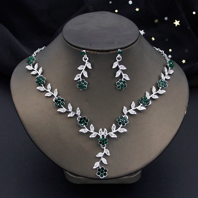 16 Colors Flower Jewelry Set Exquisite Rhinestone Pendant Party Women Fashion Romantic Choker Necklace Earring Accessory Set